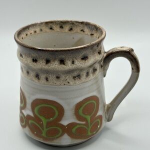 VTG Sanyei Nagoya Japan Hand Made Pottery Mug Cup  embossed Abstract Floral 8 Oz